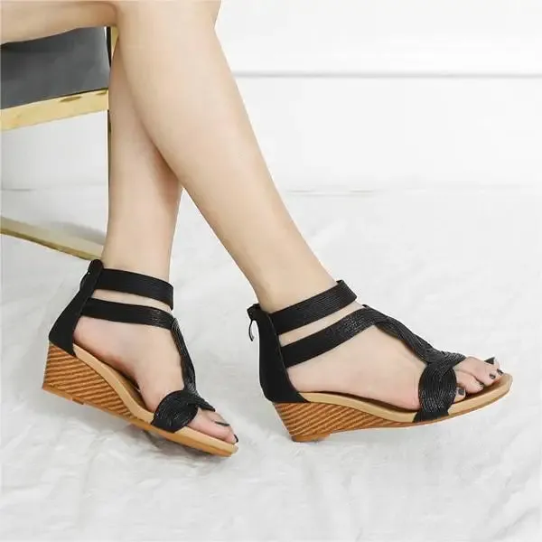 Wedge Heel Anti-Slip Roman Zipper Platform Sandals
