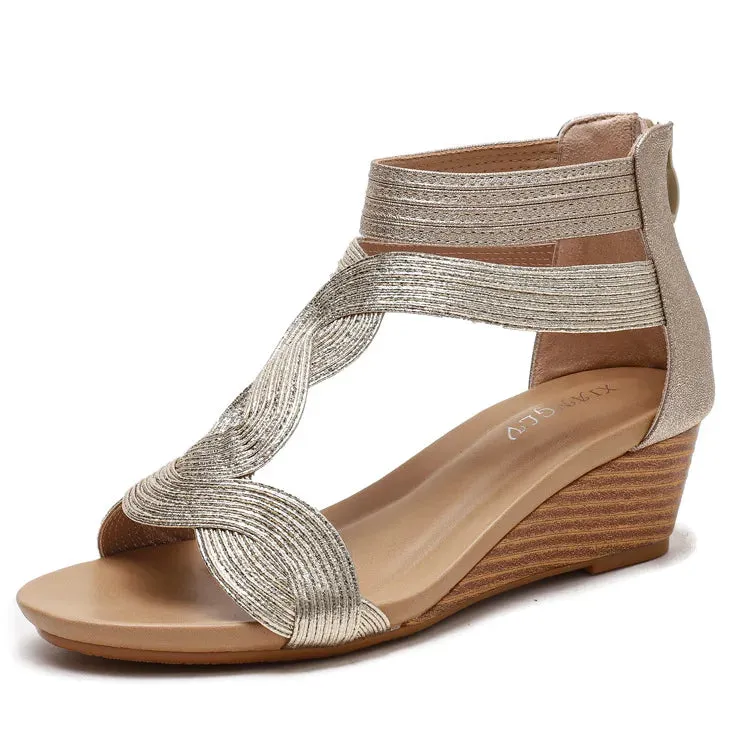 Wedge Heel Anti-Slip Roman Zipper Platform Sandals