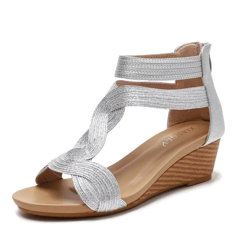 Wedge Heel Anti-Slip Roman Zipper Platform Sandals