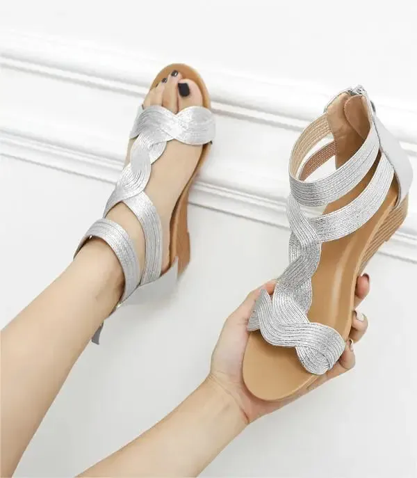 Wedge Heel Anti-Slip Roman Zipper Platform Sandals