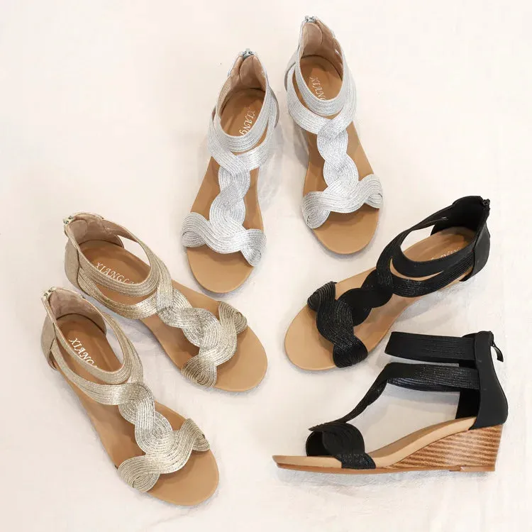 Wedge Heel Anti-Slip Roman Zipper Platform Sandals