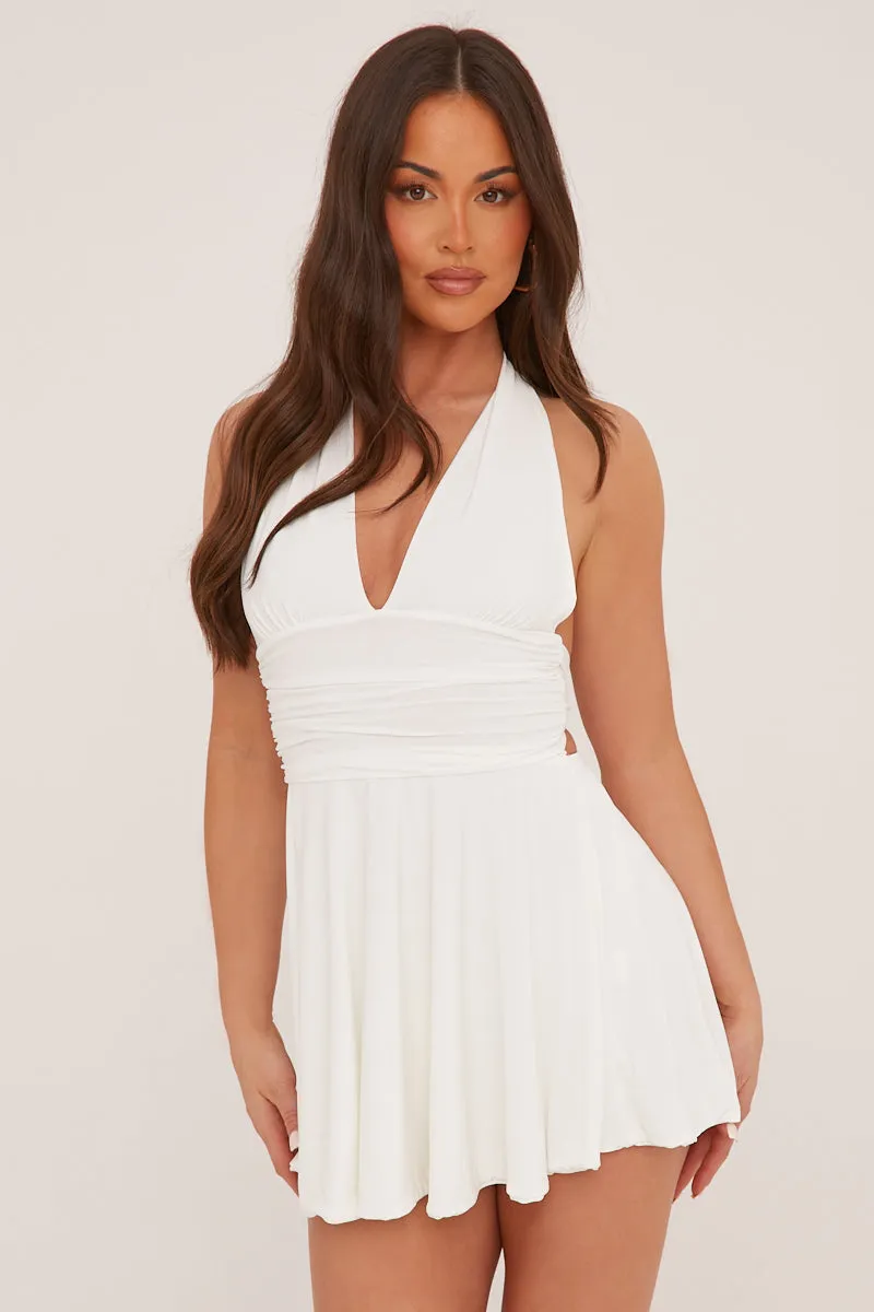 White Halter Plunge Neck Mini Dress - Pippa
