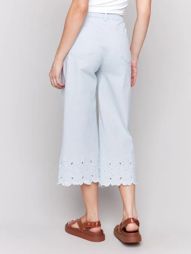 Wide-Leg Cropped Jeans with Scallop Embroidered Hem - Stripes - C5592-892B