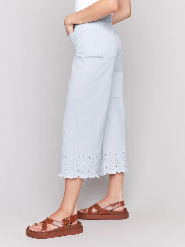 Wide-Leg Cropped Jeans with Scallop Embroidered Hem - Stripes - C5592-892B