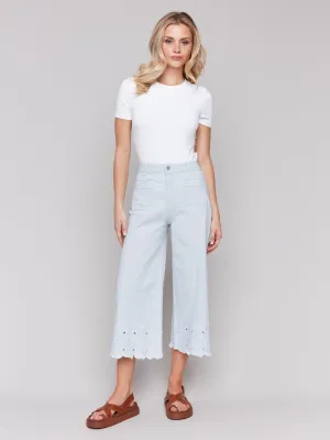 Wide-Leg Cropped Jeans with Scallop Embroidered Hem - Stripes - C5592-892B