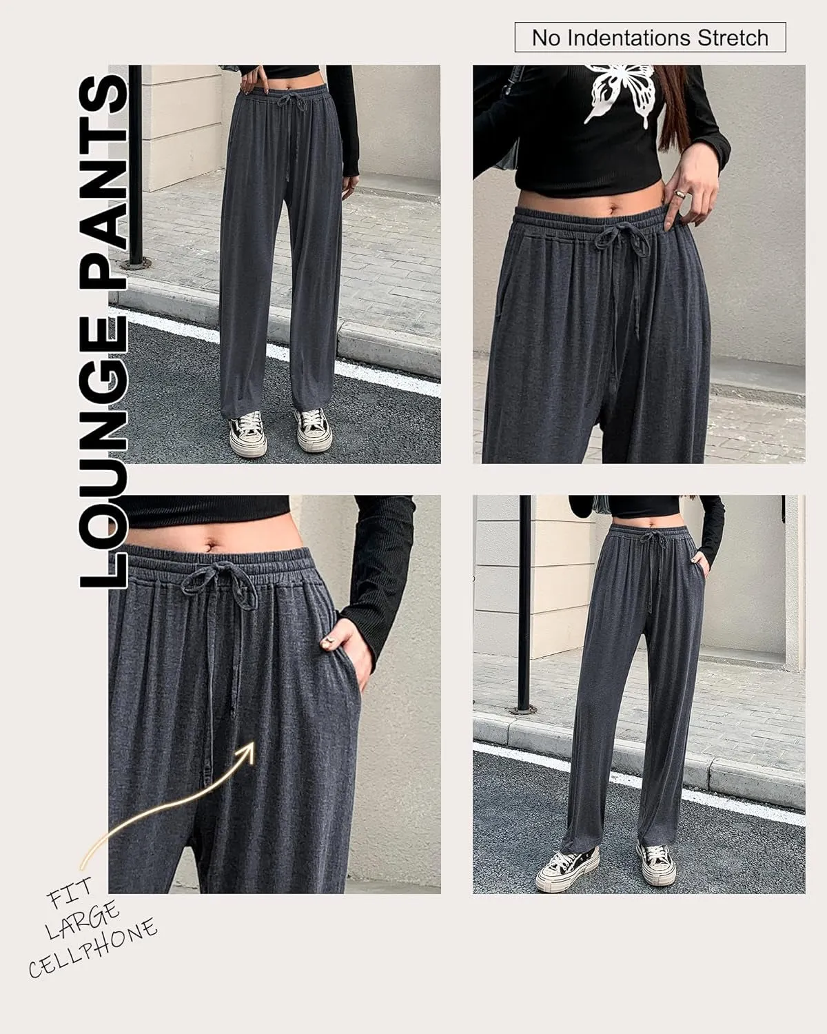Womens Sweatpants Lightweight Comfy Stretch Loose Pants Casual Yoga Pants Workout Jogging Lounge Pants with Pockets Gray
