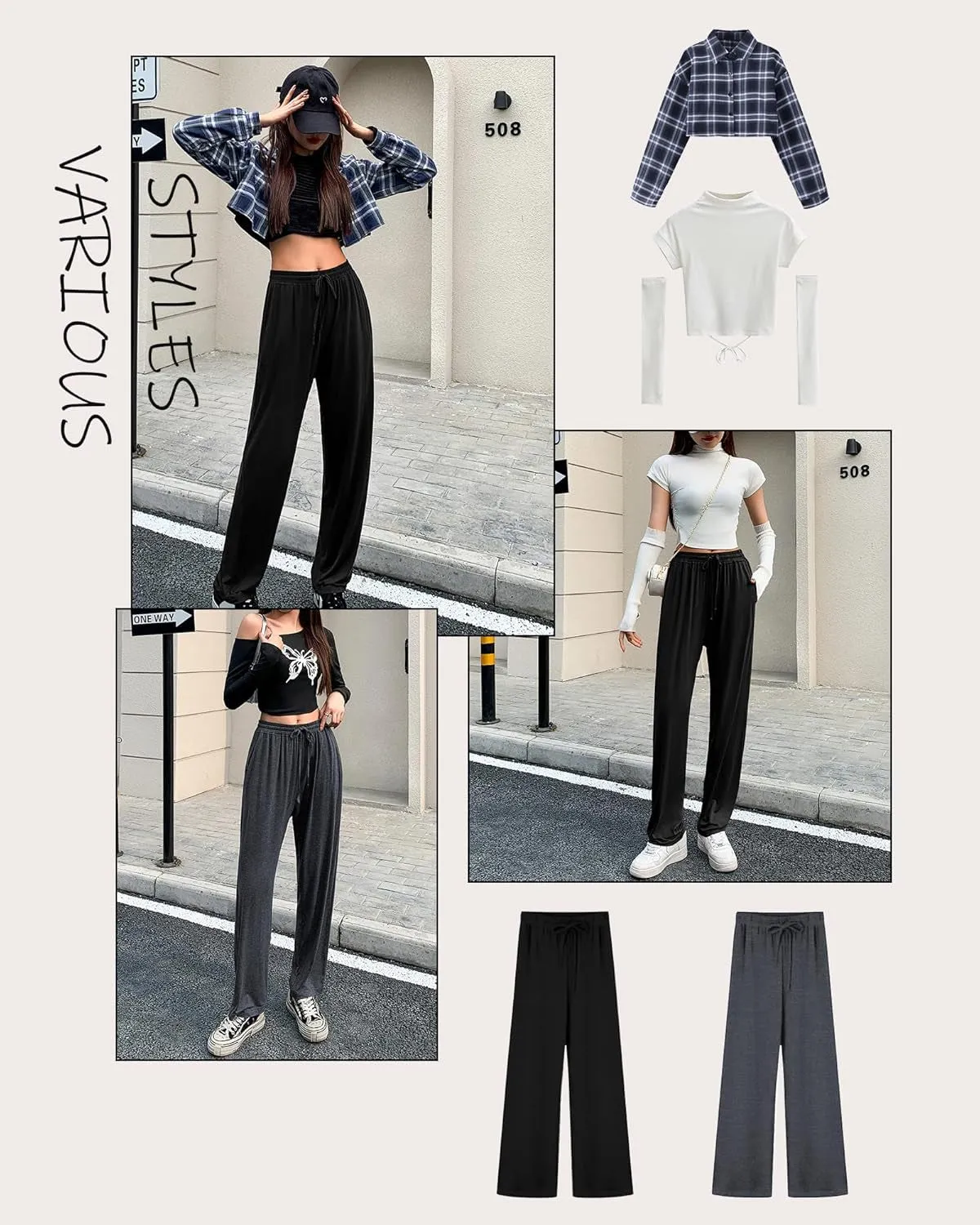 Womens Sweatpants Lightweight Comfy Stretch Loose Pants Casual Yoga Pants Workout Jogging Lounge Pants with Pockets Gray