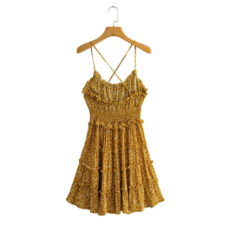 Women's Viscose Print Ruffle Panel Slip Dress