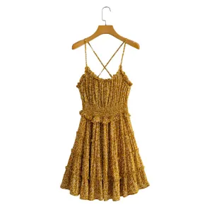 Women's Viscose Print Ruffle Panel Slip Dress