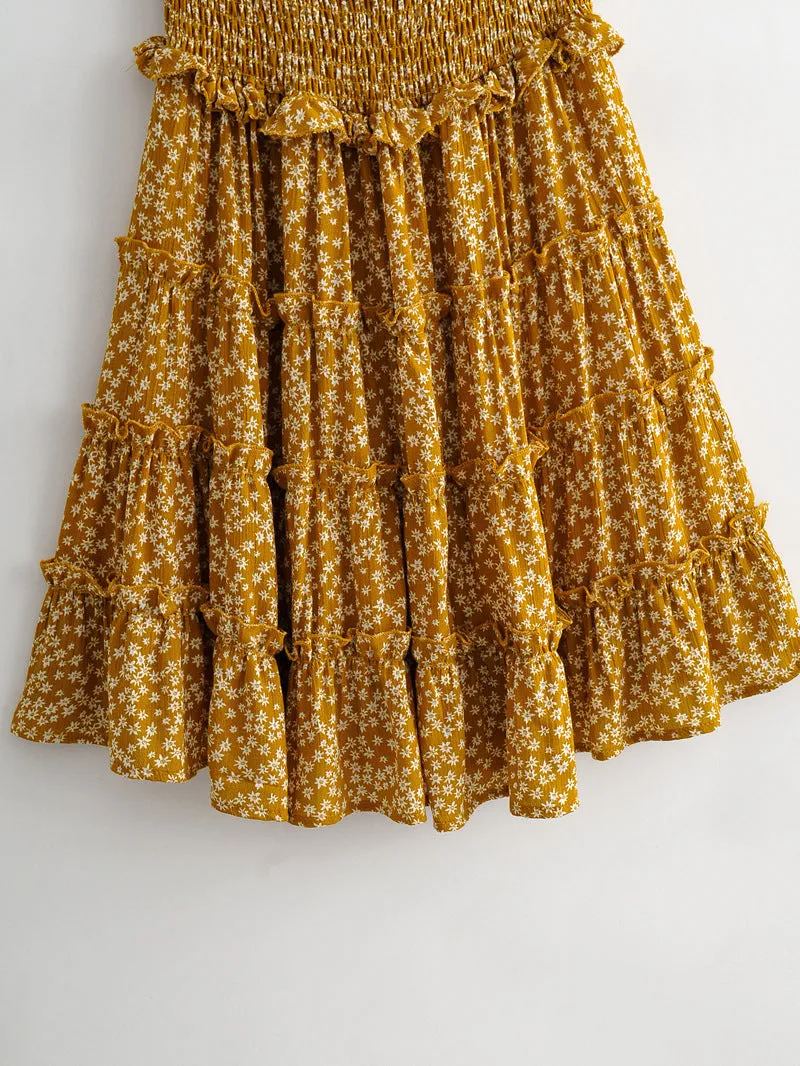 Women's Viscose Print Ruffle Panel Slip Dress