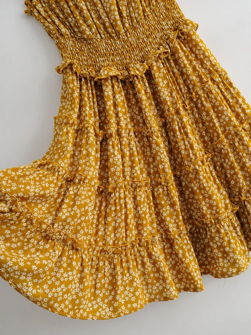 Women's Viscose Print Ruffle Panel Slip Dress