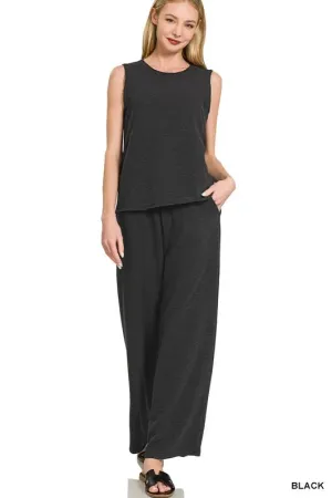 Zenana Cotton Slub Tank & Pants Set